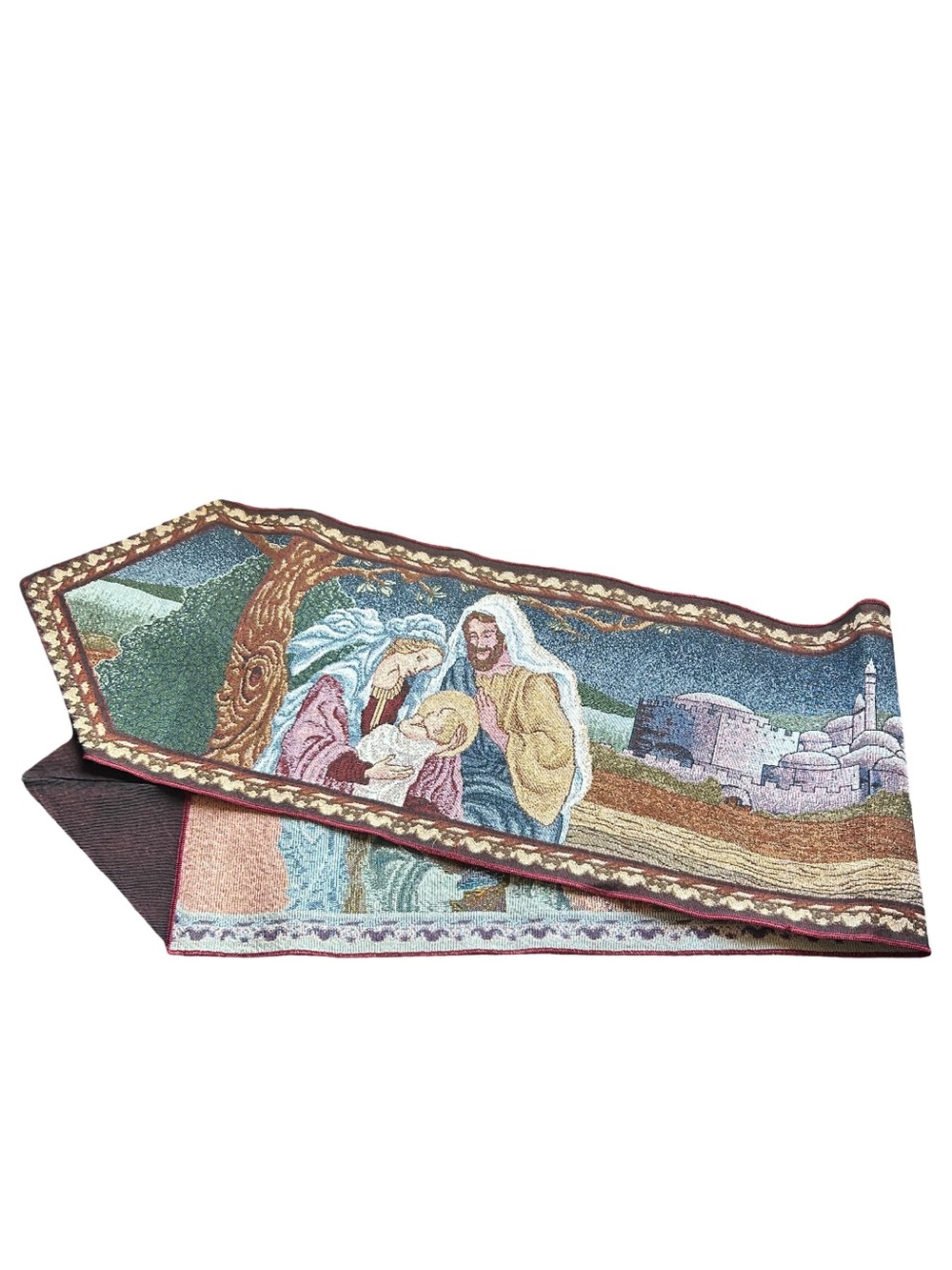 Vintage Tapestry Nativity Scene Table Runner